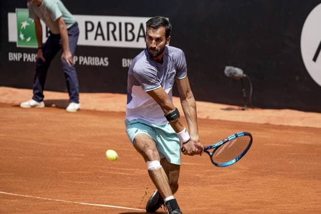 Le joueur de tennis Yuki BHAMBRI (IND) lors de la finale double du tournoi de l Open Parc Auvergne RhÃ ne-Alpes Ã Lyon le 25 05 2024. TENNIS : Open Parc - Lyon - 25 05 2024 SandrineThesillat Panoramic 