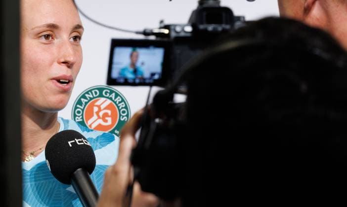Belgian Elise Mertens pictured during a press conference, PK, Pressekonferenz ahead of the Roland Garros French Open tennis tournament, in Paris, France, Saturday 25 May 2024. This year s tournament takes place from 26 May to 09 June. BENOITxDOPPAGNE  x93346522x