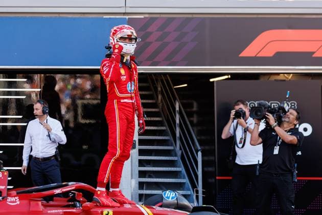 Charles Leclerc Scuderia Ferrari HP, 16 celebrates pole position, Monaco Grand Prix, Motorsport, Formula 1, 2023 season, 25 05 2024 Monaco Grand Prix, Motorsport, Formula 1, 2023 season, 25 05 2024 Monte Carlo Copyright: xEibner-Pressefoto AlexanderxNeisx EP_ANS