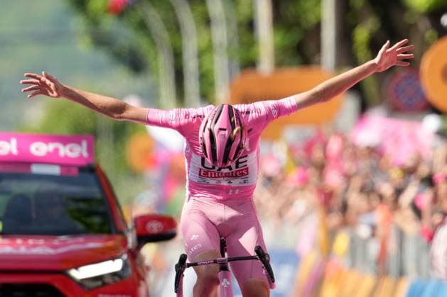 Pogacar Tadej (Team Uae Emirates) pink jersey, winner, at the end of the stage 20 of the Giro d Italia from Alpago to Bassano del Grappa, Italy - Saturday, May 25, 2024 - Cycling  Copyright: xGianxMattiaxD Albertox xLaPressex