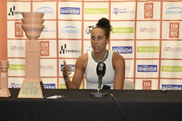 Tennis - Internationaux de Strasbourg Finale simple dames Madison Key - Usa - press conference, PK, Pressekonferenz TENNIS - Internationaux de Strasbourg - 25 05 2024 ChrysleneCaillaud Panoramic 