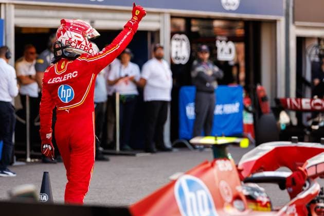 Charles Leclerc Scuderia Ferrari HP, 16 celebrates pole position, Monaco Grand Prix, Motorsport, Formula 1, 2023 season, 25 05 2024 Monaco Grand Prix, Motorsport, Formula 1, 2023 season, 25 05 2024 Monte Carlo Copyright: xEibner-Pressefoto AlexanderxNeisx EP_ANS