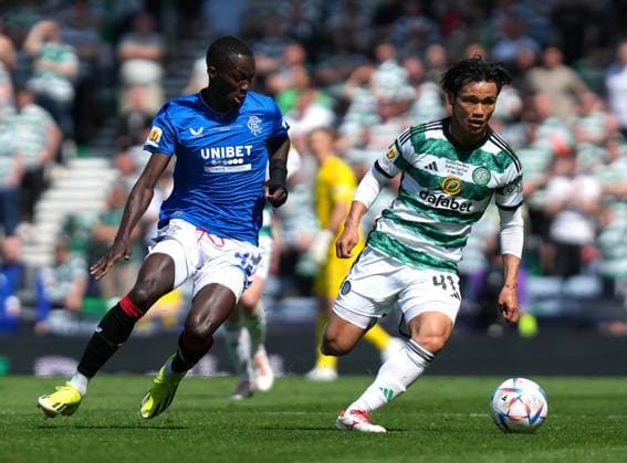 Reo Hatate of Celtic and Mohamed Diomande of Rangers Celtic v Rangers, Scottish Cup, Final, Football, Hampden Park, Glasgow, UK - 25 May 2024 EDITORIAL USE ONLY No use with unauthorised audio, video, data, fixture lists, club league logos or live services. Online in-match use limited to 120 images, no video emulation. No use in betting, games or single club league player publications. Copyright: xMarkxRunnacles Shutterstockx 14506102au