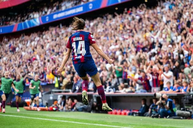 240525 Aitana Bonmati of Barcelona celebrates after 1 0 during the UEFA Women s Champions League final between Barcelona and Lyon on May 25, 2024 in Bilbao Photo Ludvig Thunman BILDBYRAN kod LT LT0620 fotboll football soccer fotball champions league barcelona lyon dam bbeng final champions league final final 2024 jubel  Copyright: LUDVIGxTHUNMAN BB240525LT078
