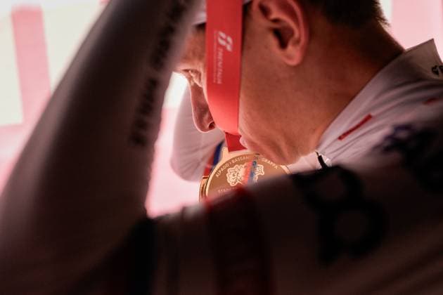 Sport Bilder des Tages Pogacar Tadej (Team Uae Emirates) pink jersey after the 20th stage of the Giro D Italia, tour of Italy cycling race, from Alpago to Bassano del Grappa Italy, Saturday, May 25, 2024. - cycling .  Copyright: xMarcoxAlpozzi LaPressex