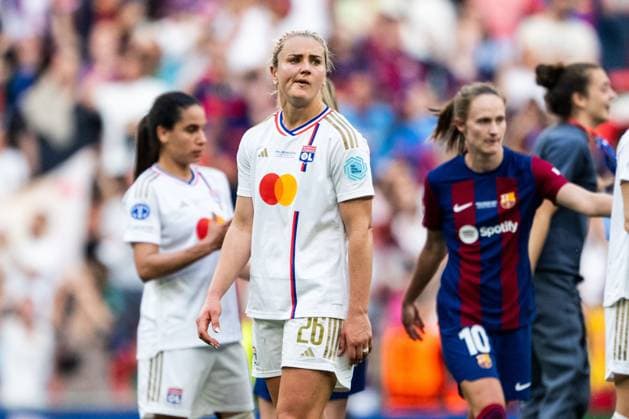 240525 Lindsey Horan of Lyon looks dejected after the UEFA Womens Champions League final between Barcelona and Lyon on May 25, 2024 in Bilbao Photo Ludvig Thunman BILDBYRAN kod LT LT0620 fotboll football soccer fotball champions league barcelona lyon dam bbeng final champions league final final 2024 depp  Copyright: LUDVIGxTHUNMAN BB240525LT097