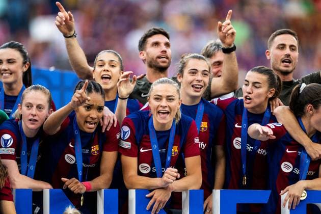 240525 Fridolina Rolfö of Barcelona celebrates after the UEFA Women s Champions League final between Barcelona and Lyon on May 25, 2024 in Bilbao Photo Ludvig Thunman BILDBYRAN kod LT LT0620 fotboll football soccer fotball champions league barcelona lyon dam bbeng final champions league final final 2024 jubel  Copyright: LUDVIGxTHUNMAN BB240525LT109