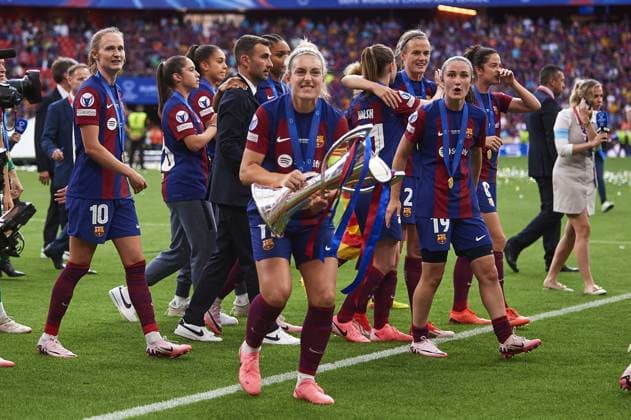 of Olympique Lyonnais during the UEFA Women s Champions League 2023 24 Final match between FC Barcelona, Barca and Olympique Lyonnais at San Mames Stadium on May 25, 2024 in Bilbao, Spain. (Photo by: LGM) FOOTBALL FEMININ : FC Barcelone vs Olympique Lyonnais - UEFA Ligue des Champions UWCL - Finale - 25 05 2024 LGM Panoramic 