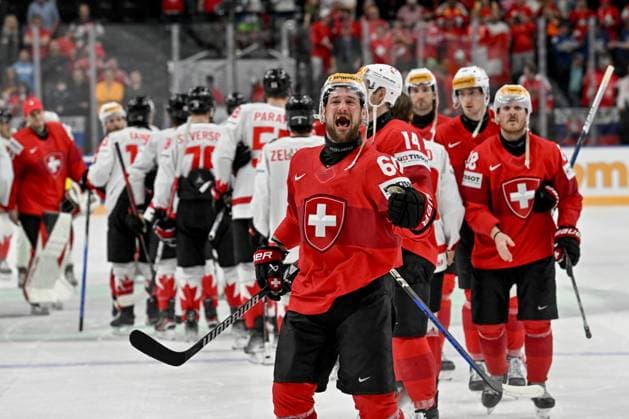 PRAGUE, CZECH REPUBLIC MAY 25 Tristan Scherwey of Switzerland celebrate the victory during the 2024 IIHF Ice Hockey World Championship Czechia Semifinal match between Canada and Switzerland at Prague Arena on May 25, 2024 in Prague, Czech Republic Prague Prague Arena Czech Republic Copyright: xJustPictures.ch AndreaxBrancax jp-en-EuSpIm-AB_25052024_AAB_6605