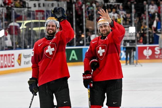 PRAGUE, CZECH REPUBLIC MAY 25 Roman Josi of Switzerland L and Nino Niederreiter of Switzerland R during the 2024 IIHF Ice Hockey World Championship Czechia Semifinal match between Canada and Switzerland at Prague Arena on May 25, 2024 in Prague, Czech Republic Prague Prague Arena Czech Republic Copyright: xJustPictures.ch AndreaxBrancax jp-en-EuSpIm-AB_25052024_AAB_6657
