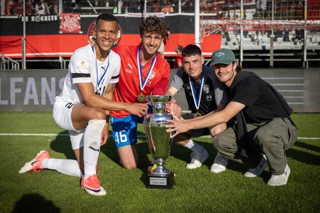 Toto Cup Final Würzburger Kickers FC Ingolstadt 04 Trophy Marcel Costly 22, FCI Goalkeeper Maurice Dehler 46, FCI Felix Keidel 43, FCI Jeroen Krupa 33, FCI Toto Cup Final Würzburger Kickers FC Ingolstadt 04 Season 2023 2024