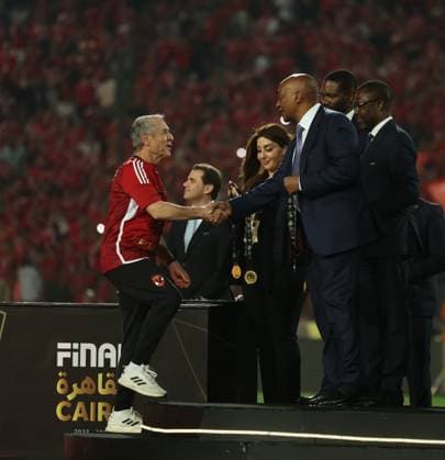 CAIRO, EGYPT - MAY 25: head coach Marcel Koller celebrate on stage with a gold medal after wining the CAF Champions League Final Second Leg match between Al Ahly and Esperance Sportive Tunis at Cairo International Stadium on May 25, 2024 in Cairo, Al Ahly v Esperance Sportive Tunis: Final Second Leg - CAF Champions League Copyright: xPhotoxbyxM.Bayoumy SFSIx