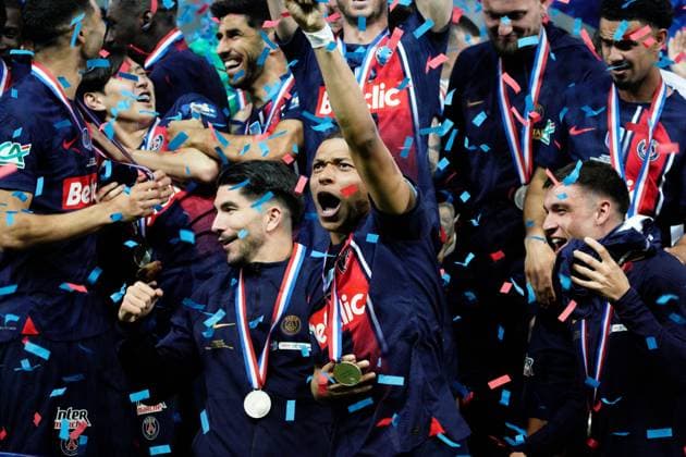 Kylian Mbappe of PSG celebrates winning the cup in his last game for the club Lyon v Paris Saint-Germain, Coupe de France, Final, Football, Stade Pierre-Mauroy, Lille, Paris - 25 May 2024 EDITORIAL USE ONLY No use with unauthorised audio, video, data, fixture lists, club league logos or live services. Online in-match use limited to 120 images, no video emulation. No use in betting, games or single club league player publications. Copyright: xDavexWinter Shutterstockx 14506126ne