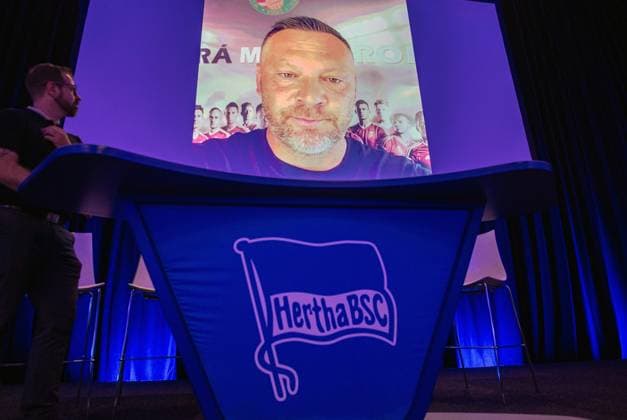 Football, Men, Season 2023 24, Hertha BSC, Ordinary General Meeting at City Cube Berlin, Coach Pal Dardai Hertha BSC sent a short greeting message on video, he received a standing ovation in the hall, 26 05 2024, Copyright: xSebastianxRäppold MatthiasxKochx