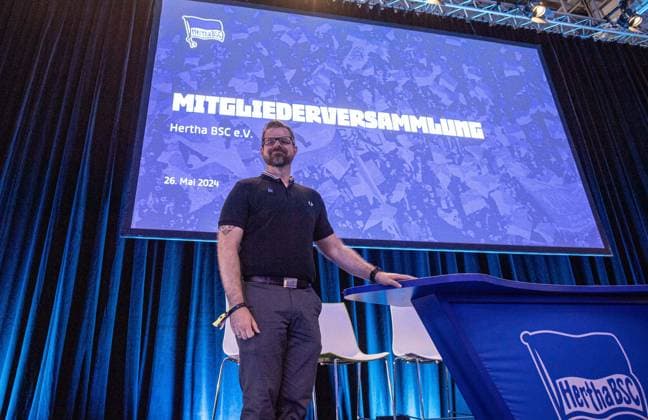 Football, Men, Season 2023 24, Hertha BSC, Annual General Meeting at City Cube Berlin, Interim President Fabian Drescher Hertha BSC , 26 05 2024, Copyright: xSebastianxRäppold MatthiasxKochx