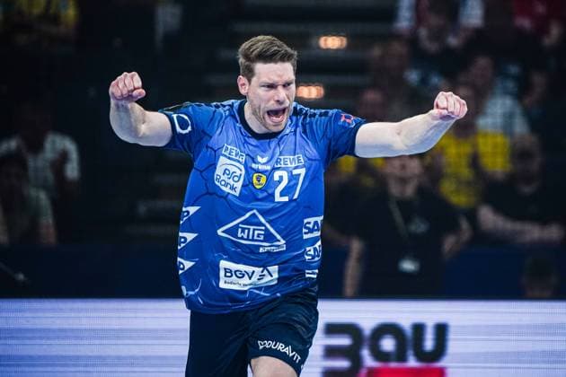 Goal celebration Tobias Reichmann Rhein Neckar Loewen, 27 GER, Dinamo Bucharest vs Rhein Neckar Loewen, Handball, EHF European League, Match for 3rd place, 2023 2024 season, 26 05 2024 GER, Dinamo Bucharest vs Rhein Neckar Loewen, Handball, EHF European League, Match for 3rd place, 2023 2024 season, 26 05 2024 Hamburg Copyright: xEibnerxPressefoto MarcelxvonxFehrnx EP_MFN