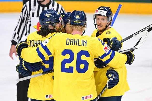 Team Sweden a goal celebrate during the 2024 Ice hockey, Eishockey World Championship, WM, Weltmeisterschaft bronze medal match, Sweden - Canada, 26. mai 2024 Prague Czech republic Copyright: xx FAJ_7159