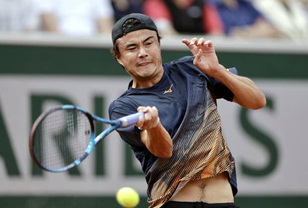 Tennis: French Open Japan s Taro Daniel plays against Russian Andrey Rublev in the first round of the French Open tennis tournament in Paris on May 26, 2024.  A14AA0002918385P