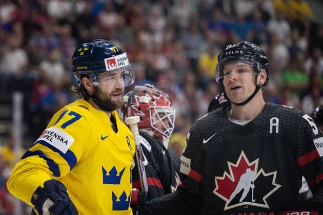 240526 Victor Hedman of Sweden and Colton Parayko of Canada during the 2024 IIHF Ice Hockey World Championship bronze medal game between Sweden and Canada on May 26, 2024 in Prague Photo Maxim ThorÃ BILDBYRAN kod MT MT0605 ishockey ice hockey ishockey vm sweden canada 2024 iihf ice hockey world championship bbeng bronsmatch Sweden Canada  Copyright: MAXIMxTHORE BB240526MT024