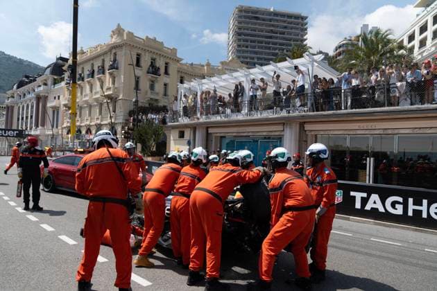 Monaco Grand Prix 2024 Picture by Thomas Maheux SWpix.com - 26 05 2024 - Formula One - Monaco Grand Prix 2024 - Race Day - Crash, Perez, Magnussen and Hulkenberg - Monaco Copyright: x ThomasxMaheux SWpix.comx(t axPhotographyxHubxLtd)xThomasxMaheux SWpix.comx SWP-2488-0307