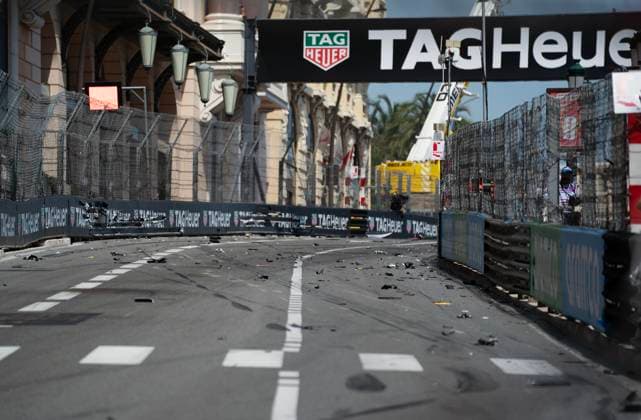 Monaco Grand Prix 2024 Picture by Thomas Maheux SWpix.com - 26 05 2024 - Formula One - Monaco Grand Prix 2024 - Race Day - Crash, Perez, Magnussen and Hulkenberg - Monaco Copyright: x ThomasxMaheux SWpix.comx(t axPhotographyxHubxLtd)xThomasxMaheux SWpix.comx SWP-2488-0314