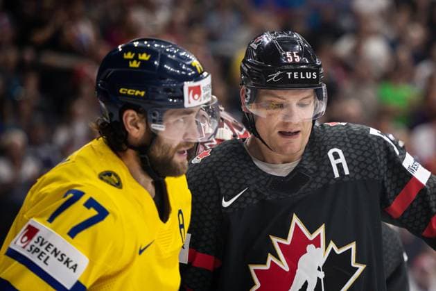 240526 Victor Hedman of Sweden and Colton Parayko of Canada during the 2024 IIHF Ice Hockey World Championship bronze medal game between Sweden and Canada on May 26, 2024 in Prague Photo Maxim ThorÃ BILDBYRAN kod MT MT0605 ishockey ice hockey ishockey vm sweden canada 2024 iihf ice hockey world championship bbeng bronsmatch Sweden Canada  Copyright: MAXIMxTHORE BB240526MT032