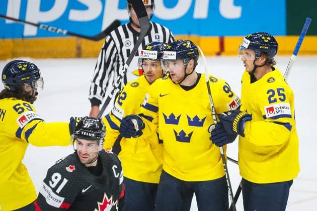 SWEDEN CANADA BRONZE MEDAL GAME IIHF World Championship, WM, Weltmeisterschaft 2024 CZECHIA PRAGUE - OSTRAVA Jonas Brodin, Rasmus Dahlin, Carl Grundstrom, Jesper Froden of Sweden during the bronze medal game of the IIHF Ice hockey, Eishockey World Championship Czechia Prague - Ostrava between Sweden and Canada. O2 Arena, Prague, Czechia, May 26, 2024. PUBLICATION NOT IN SLOVAKIA PUBLICATION NOT IN SVK Prague Copyright: xBranislavxRackox AS0I6799