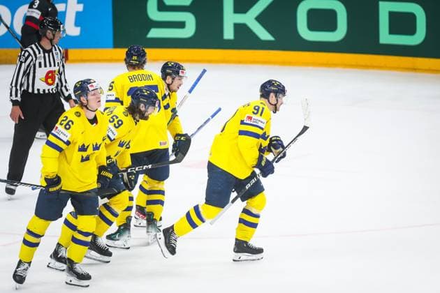 SWEDEN CANADA BRONZE MEDAL GAME IIHF World Championship, WM, Weltmeisterschaft 2024 CZECHIA PRAGUE - OSTRAVA Jonas Brodin, Rasmus Dahlin, Carl Grundstrom, Jesper Froden of Sweden during the bronze medal game of the IIHF Ice hockey, Eishockey World Championship Czechia Prague - Ostrava between Sweden and Canada. O2 Arena, Prague, Czechia, May 26, 2024. PUBLICATION NOT IN SLOVAKIA PUBLICATION NOT IN SVK Prague Copyright: xBranislavxRackox AS0I6808