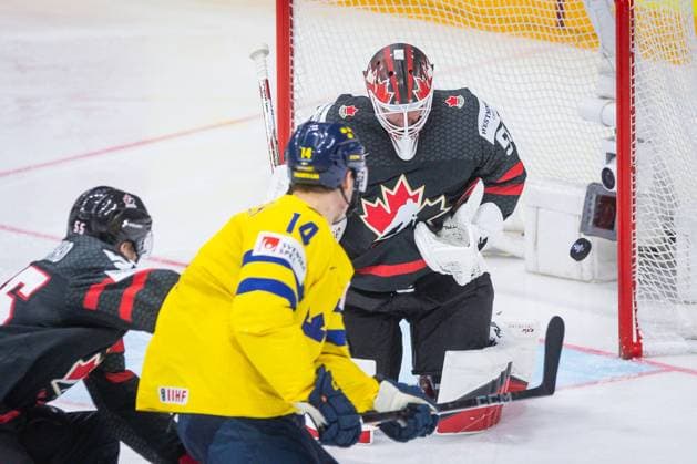SWEDEN CANADA BRONZE MEDAL GAME IIHF World Championship, WM, Weltmeisterschaft 2024 CZECHIA PRAGUE - OSTRAVA Joel Eriksson Ek of Sweden and Colton Parayko, Jordan Binnington of Canada during the bronze medal game of the IIHF Ice hockey, Eishockey World Championship Czechia Prague - Ostrava between Sweden and Canada. O2 Arena, Prague, Czechia, May 26, 2024. PUBLICATION NOT IN SLOVAKIA PUBLICATION NOT IN SVK Prague Copyright: xBranislavxRackox AS0I6971