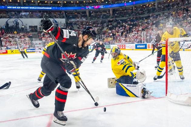 PRAGUE, CZECH REPUBLIC MAY 26 Jamie Oleksiak of Canada L in action during 2024 IIHF Ice Hockey World Championship Czechia Third Place Match between Sweden and Canada at Prague Arena on May 26, 2024 in Prague, Czech Republic Prague Prague Arena Czech Republic Copyright: xJustPictures.ch JarixPestelaccix jp-en-EuSpIm-JP4_JAR_Sweden_Canada_26May_2024051