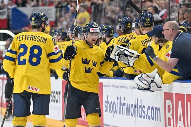 PRAGUE, CZECH REPUBLIC MAY 26 Carl Grundstrom of Sweden celebrate after scoring a goal during 2024 IIHF Ice Hockey World Championship Czechia Third Place Match between Sweden and Canada at Prague Arena on May 26, 2024 in Prague, Czech Republic Prague Prague Arena Czech Republic Copyright: xJustPictures.ch AndreaxBrancax jp-en-EuSpIm-AB_26052024_AAB_8215