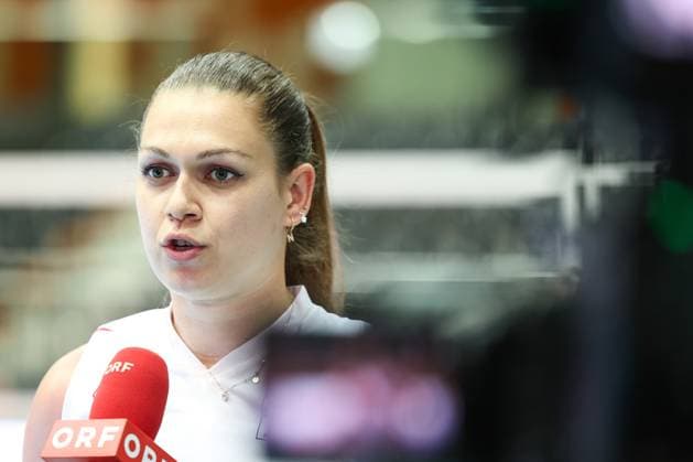 VOLLEYBALL - CEV Golden League, AUT vs UKR SCHWECHAT,AUSTRIA,26.MAY.24 - VOLLEYBALL - CEV European Golden League, ladies, Austria vs Ukraine. Image shows Nina Nesimovic (AUT) during an interview.  GEPAxpictures xArminxRauthner