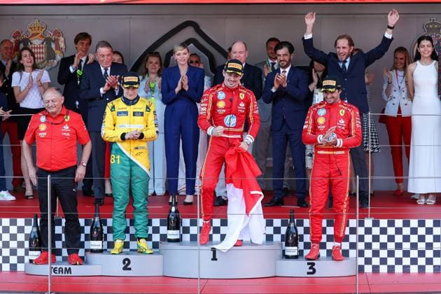 2nd place Oscar Piastri McLaren , Winner Charles Leclerc Scuderia Ferrari HP , 3rd place Carlos Sainz jr Scuderia Ferrari HP , Race, Monaco Grand Prix, Motorsport, Men, Formula 1, 26 05 2024 Monte Carlo Monaco MCO Copyright: xkolbert-press ChristianxKolbertx