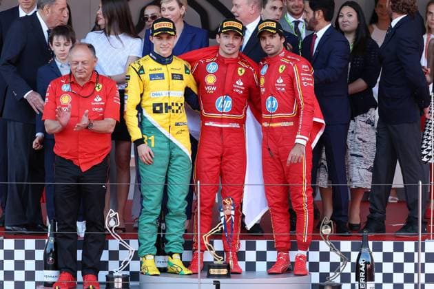 2nd place Oscar Piastri McLaren , Winner Charles Leclerc Scuderia Ferrari HP , 3rd place Carlos Sainz jr Scuderia Ferrari HP , Race, Monaco Grand Prix, Motorsport, Men, Formula 1, 26 05 2024 Monte Carlo Monaco MCO Copyright: xkolbert-press ChristianxKolbertx