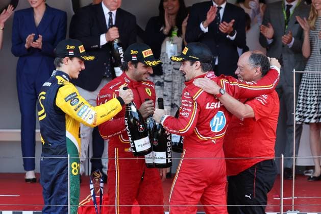 2nd place Oscar Piastri McLaren , Winner Charles Leclerc Scuderia Ferrari HP , 3rd place Carlos Sainz jr Scuderia Ferrari HP , Race, Monaco Grand Prix, Motorsport, Men, Formula 1, 26 05 2024 Monte Carlo Monaco MCO Copyright: xkolbert-press ChristianxKolbertx