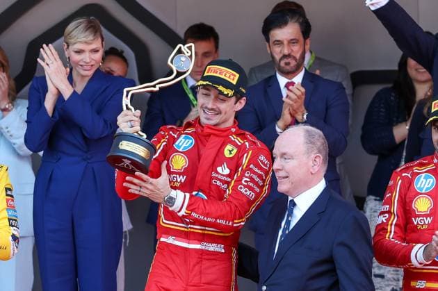 Winner Charles Leclerc Scuderia Ferrari HP , Prince of Monaco Albert II, Race, Monaco Grand Prix, Motorsport, Men, Formula 1, 26 05 2024 Monte Carlo Monaco MCO Copyright: xkolbert-press ChristianxKolbertx