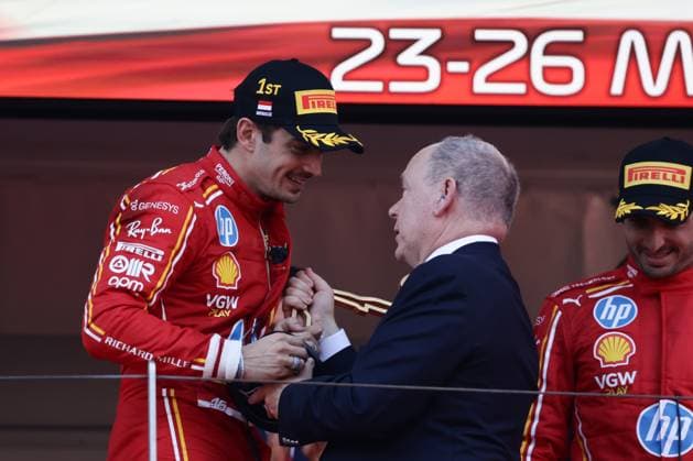 F1 Grand Prix Of Monaco 2024 Charles Leclerc of Ferrari and Prince Albert of Monaco after Grand Prix of Monaco at Circuit de Monaco in Monaco on May 26, 2023. Monaco Monaco  Copyright: xJakubxPorzyckix originalFilename:porzycki-f1grandp240526_nphot.jpg