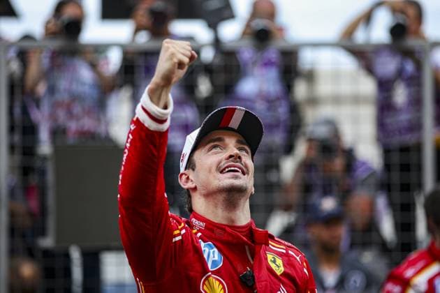 LECLERC Charles (mco), Scuderia Ferrari SF-24, portrait, celebrate his win during the Formula 1 Grand Prix de Monaco 2024, 8th round of the 2024 Formula One World Championship, WM, Weltmeisterschaft from May 23 to 26, 2024 on the Circuit de Monaco, in Monaco - F1 - MONACO GRAND PRIX 2024 DPPI Panoramic  240526_R08_MONACO_DP_EA015096