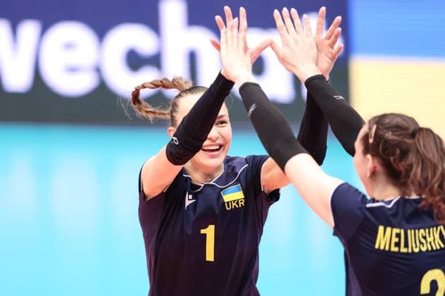 VOLLEYBALL - CEV Golden League, AUT vs UKR SCHWECHAT,AUSTRIA,26.MAY.24 - VOLLEYBALL - CEV European Golden League, ladies, Austria vs Ukraine. Image shows Oleksandra Milenko and Diana Meliushkyna (UKR).  GEPAxpictures xArminxRauthner