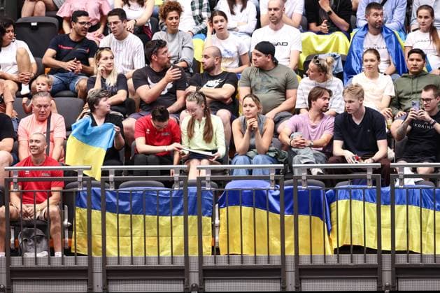 VOLLEYBALL - CEV Golden League, AUT vs UKR SCHWECHAT,AUSTRIA,26.MAY.24 - VOLLEYBALL - CEV European Golden League, ladies, Austria vs Ukraine. Image shows fans of UKR.  GEPAxpictures xArminxRauthner