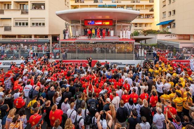 View of the podium with teams and fans in front, Monaco Grand Prix, Motorsport, Formula 1, 2023 season, 26 05 2024 Monaco Grand Prix, Motorsport, Formula 1, 2023 season, 26 05 2024 Monte Carlo Copyright: xEibner-Pressefoto AlexanderxNeisx EP_ANS