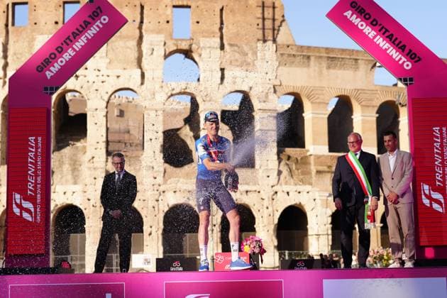 Merlier Tim (Team Soudal & x2013; Quickstep) winner of the final stage on the podium during the stage 21 of the of the Giro d Italia from Rome to Rome, Italy. Sunday, May 26, 2024 cycling  Copyright: xFabioxFerrarix xLaPressex