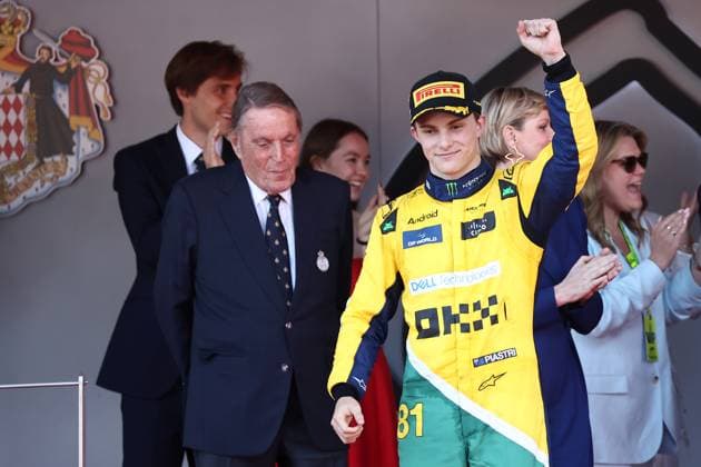 F1 Gran Prix of Monaco Oscar Piastri of McLaren celebrates on the podium after the F1 Grand Prix of Monaco at Circuit de Monaco on May 26, 2024 in Monte-Carlo, Monaco. Monaco Monte-Carlo Monaco Copyright: xMarcoxCanonierox