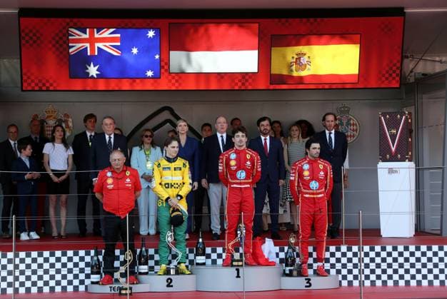 GP MONACO FORMULE I PODIUM PHOTOPQR NICE MATIN Jean François Ottonello ; Monaco ; 26 05 2024 ; 81e Grand Prix de Monaco 2024 - Course Formule 1 - PODIUM - Victoire de Charles Leclerc sur Ferrari devant Oscar Piastri McLaren et Carlos Sainz Ferrari Monaco GP May 2024 Monaco France  Copyright: xPHOTOPQR NICExMATIN MAXPPPxJeanxFrançoisxOttonellox 20240526NIM1037 20240526NIM1037