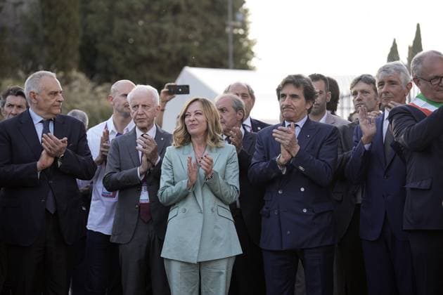 Italian Prime Minister Giorgia Meloni and Urbano Cairo during the stage 21 of the of the Giro d Italia from Rome to Rome, Italy. Sunday, May 26, 2024 cycling  Copyright: xMarcoxAlpozzix xLaPressex