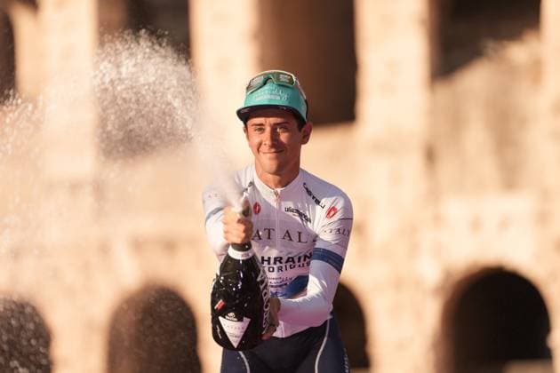 Tiberi Antonio (Team Bahrain -Victorius) white jersey on the podium during the stage 21 of the of the Giro d Italia from Rome to Rome, Italy. Sunday, May 26, 2024 cycling  Copyright: xMassimoxPaolonex xLaPressex