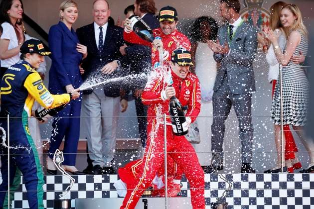 Podium F1 grand prix PHOTOPQR NICE MATIN Dylan Meiffret ; Monaco ; 26 05 2024 ; Podium de la course de F1 du 81 grand prix de Monaco. Charles Leclerc remporte la course, Oscar Piastri arrive second et Carlos Sainz troisième. Princess Charlene of Monaco and Prince Albert of Monaco Monaco GP May 2024 Monaco France  Copyright: xPHOTOPQR NICExMATIN MAXPPPxDylanxMeiffretx 20240526NIM1143 20240526NIM1143
