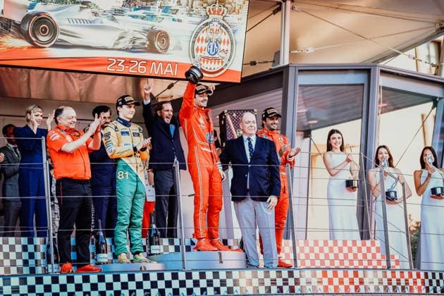 FORMULA 1 GRAND PRIX DE MONACO SPORTPIXPRESS MAXPPP - MONACO 26 05 2024 FORMULA 1 GRAND PRIX DE MONACO The happiness of leclerc (charles) - (ferrari) on the podium with SAS Prince Albert II MONACO CIRCUIT DE MONACO MONACO  Copyright: xMAXPPPxSPORTPIXPRESSx HD1196 HD1196