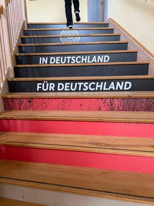 DFB branding on the staircase at Blankenhain Castle Blankenhain 27 05 2024 Training camp for the German national team in preparation for the European Championship, Golf Resort Weimarer Land