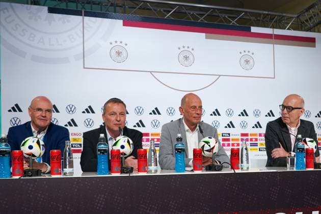Welcome press conference with Thuringian Economics Minister Wolfgang Tiefensee, Mayor Jens Kramer and DFB President Bernd Neuendorf Blankenhain 27 05 2024 Training camp for the German national team in preparation for the European Championship, Golf Resort Weimarer Land